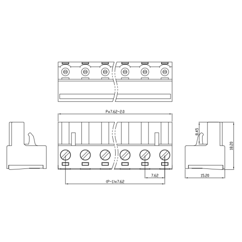 7,62 mm Pitch Plug-in-Plat-In-Anschluss Block Männlich und weiblicher Stecker rechter Winkel öffnen